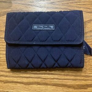 Vera Bradley Navy Quilted With Zippered Coin Tri-Fold Wallet RFID Blocking